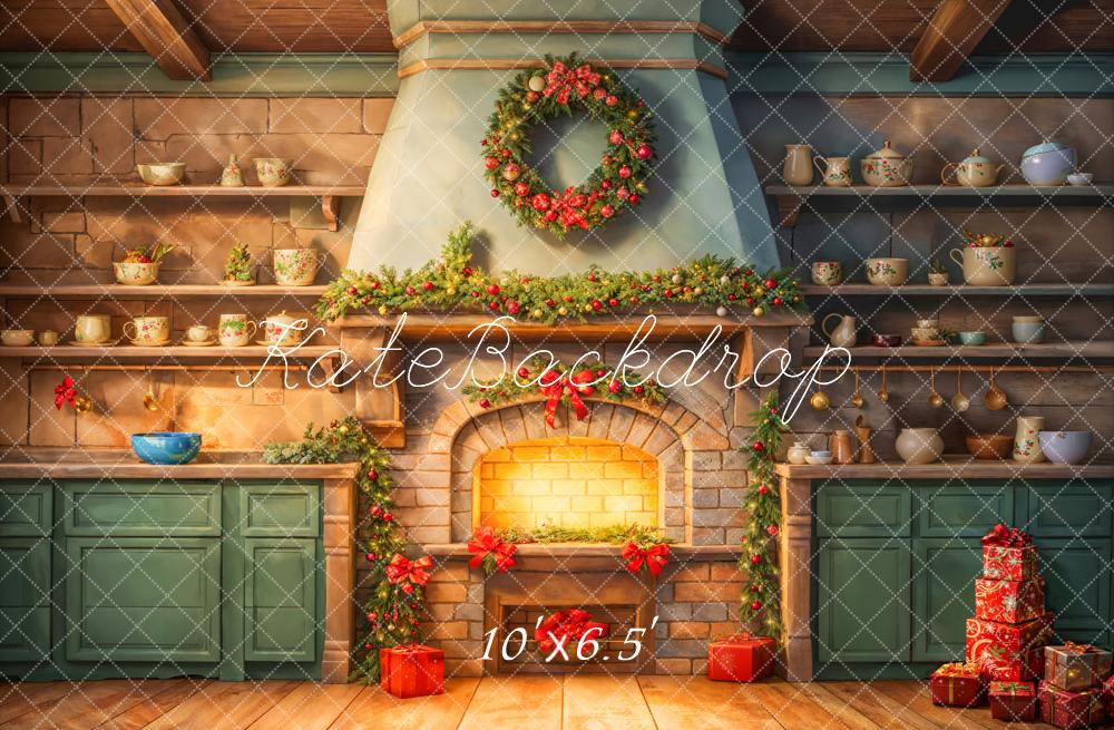 Kate Fireplace Kitchen Christmas Backdrop Designed by Chain Photography - Kate Backdrop AU