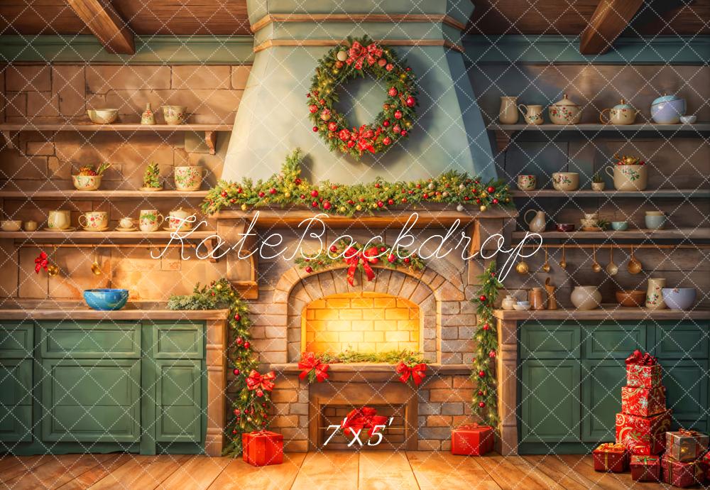 Kate Fireplace Kitchen Christmas Backdrop Designed by Chain Photography - Kate Backdrop AU