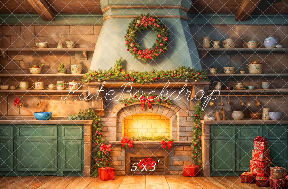Kate Fireplace Kitchen Christmas Backdrop Designed by Chain Photography - Kate Backdrop AU