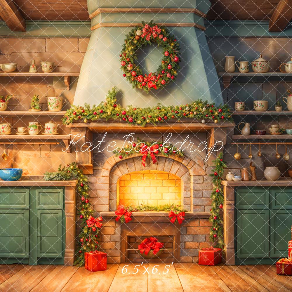 Kate Fireplace Kitchen Christmas Backdrop Designed by Chain Photography - Kate Backdrop AU