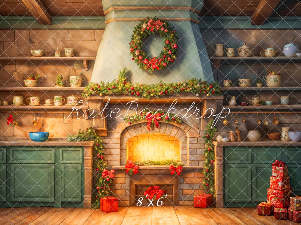 Kate Fireplace Kitchen Christmas Backdrop Designed by Chain Photography - Kate Backdrop AU