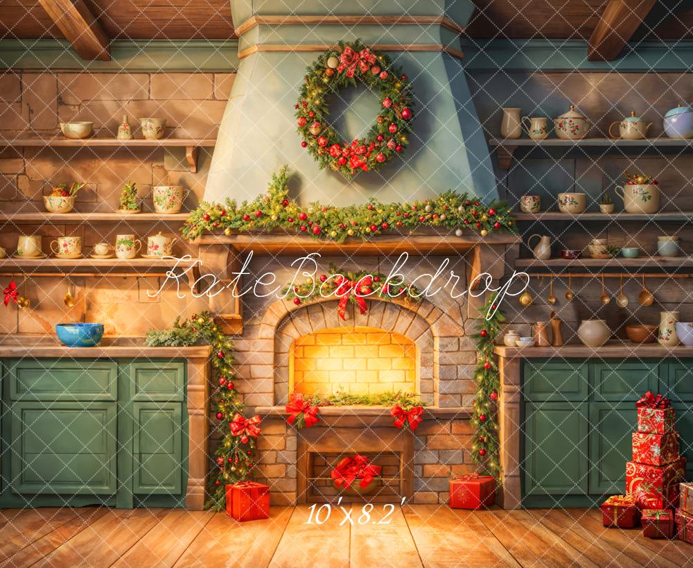 Kate Fireplace Kitchen Christmas Backdrop Designed by Chain Photography - Kate Backdrop AU