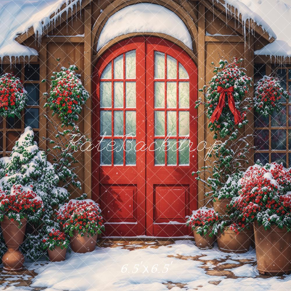 Kate Winter Red Flower Arch Door Backdrop Designed by Chain Photography - Kate Backdrop AU