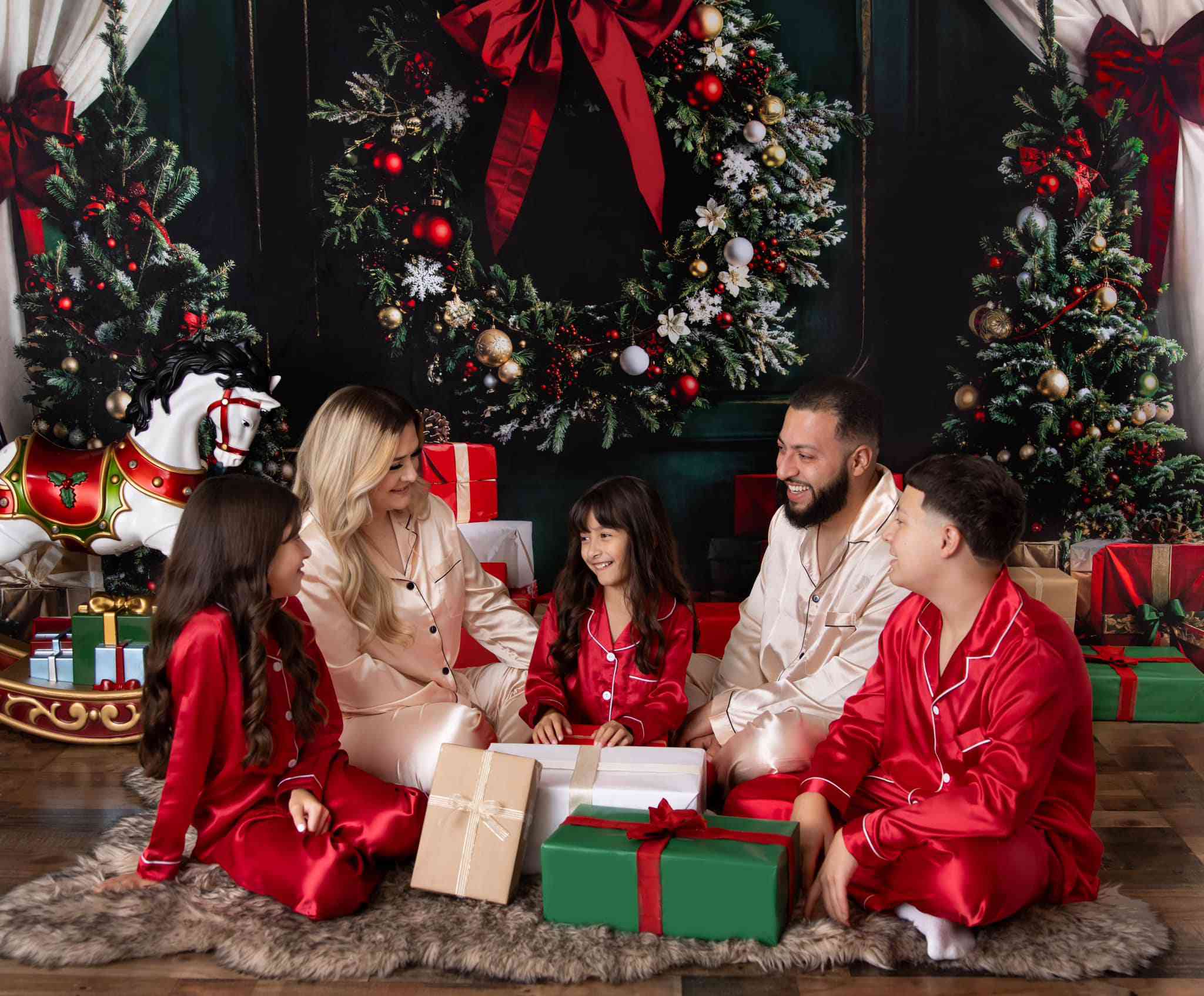 Kate Christmas White Curtain Dark Green Vintage Backdrop+Brown Wooden Floor Backdrop - Kate Backdrop AU