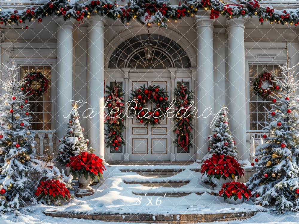 Kate Christmas White Vintage House Backdrop Designed by Emetselch - Kate Backdrop AU