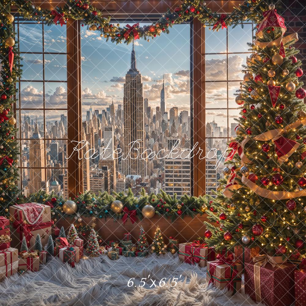 Kate Christmas Tree Window City View Backdrop Designed by Emetselch - Kate Backdrop AU