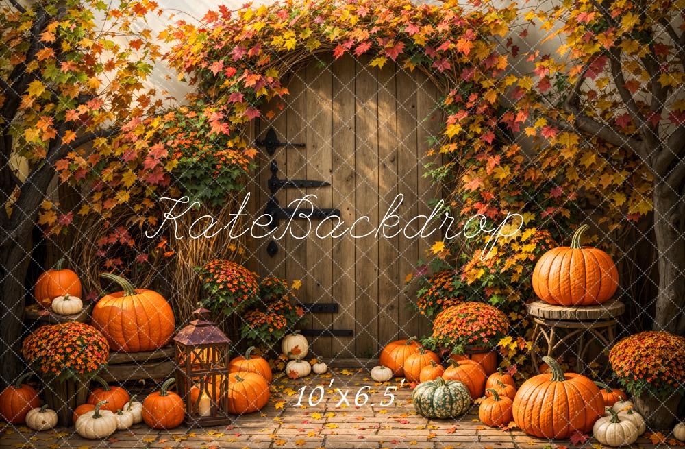 Kate Autumn Maple Leaf Pumpkin Backdrop Designed by Emetselch - Kate Backdrop AU