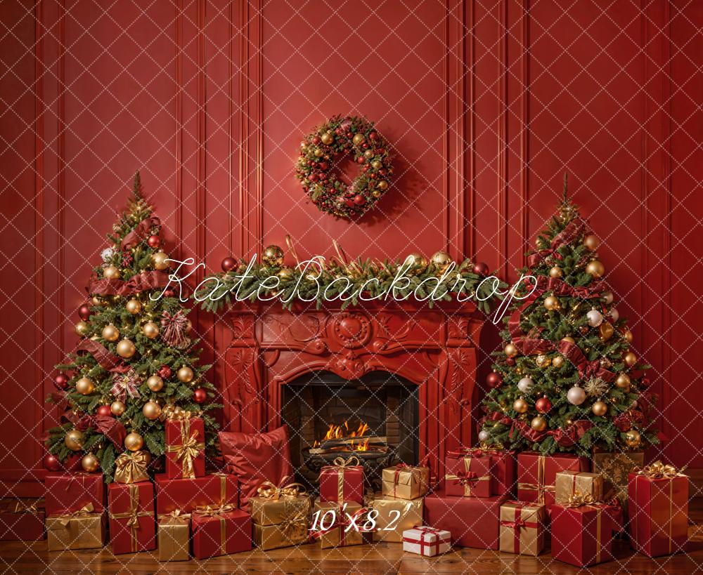 Kate Christmas Fireplace Red Wall Backdrop Designed by Emetselch - Kate Backdrop AU