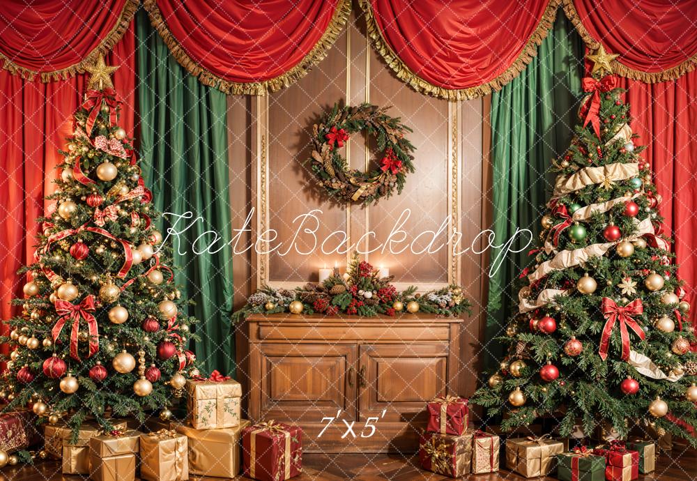 Kate Christmas Tree Red Green Curtain Backdrop Designed by Emetselch - Kate Backdrop AU