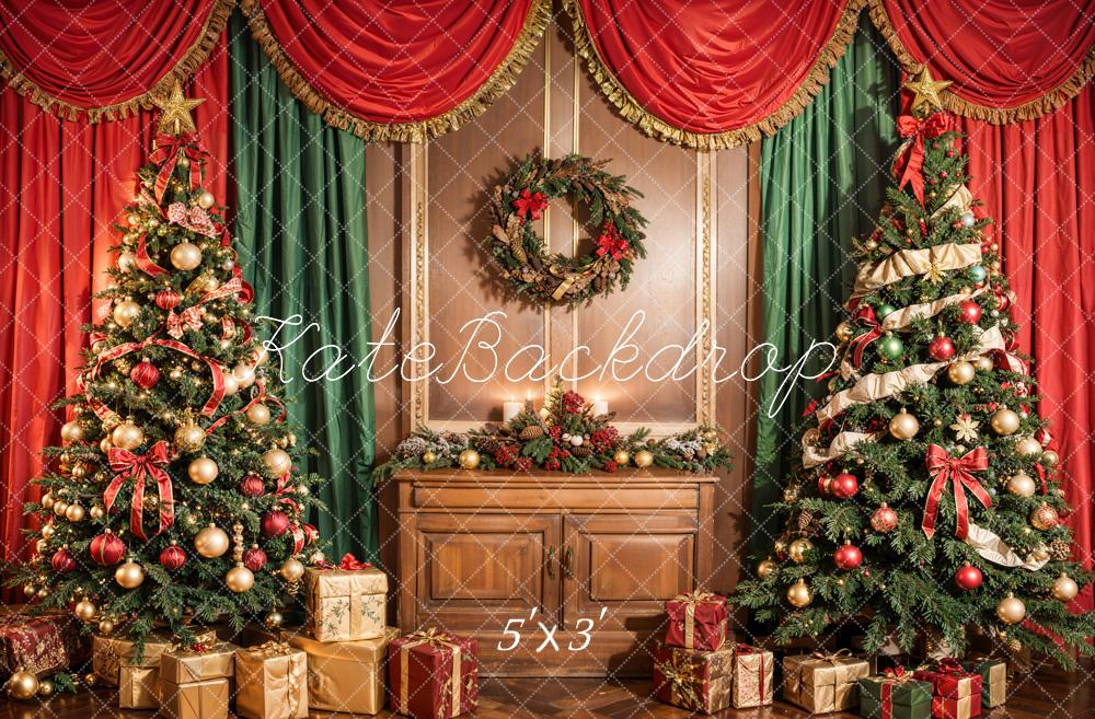 Kate Christmas Tree Red Green Curtain Backdrop Designed by Emetselch - Kate Backdrop AU