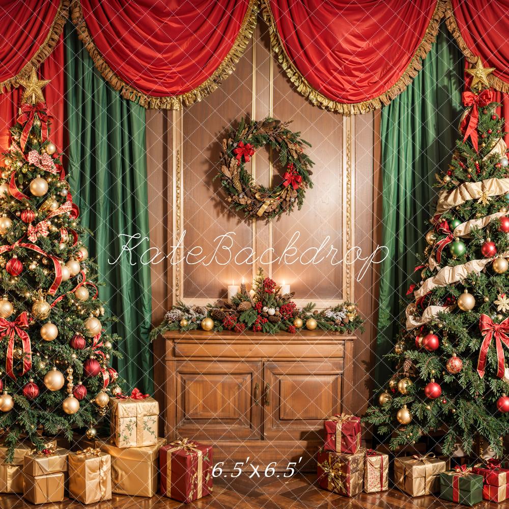 Kate Christmas Tree Red Green Curtain Backdrop Designed by Emetselch - Kate Backdrop AU