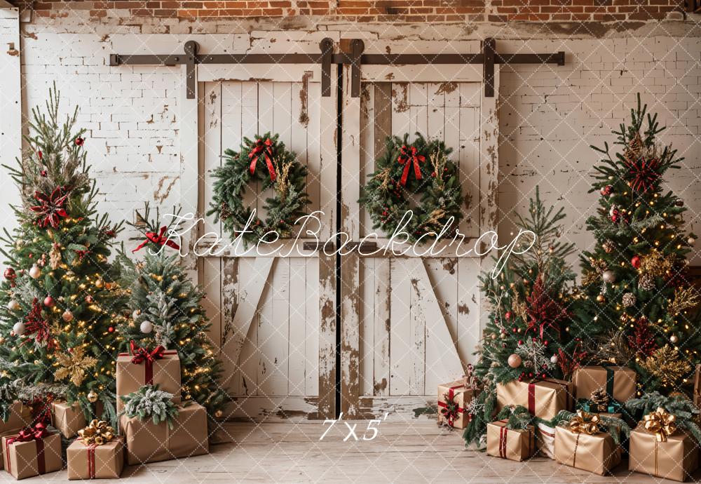 Kate Christmas Backdrop White Shabby Barn Door Designed by Emetselch - Kate Backdrop AU