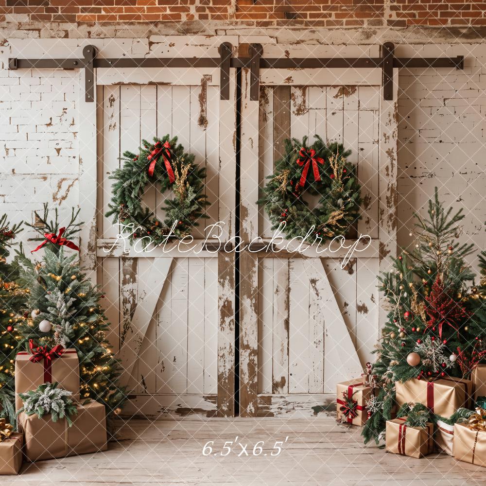 Kate Christmas Backdrop White Shabby Barn Door Designed by Emetselch - Kate Backdrop AU