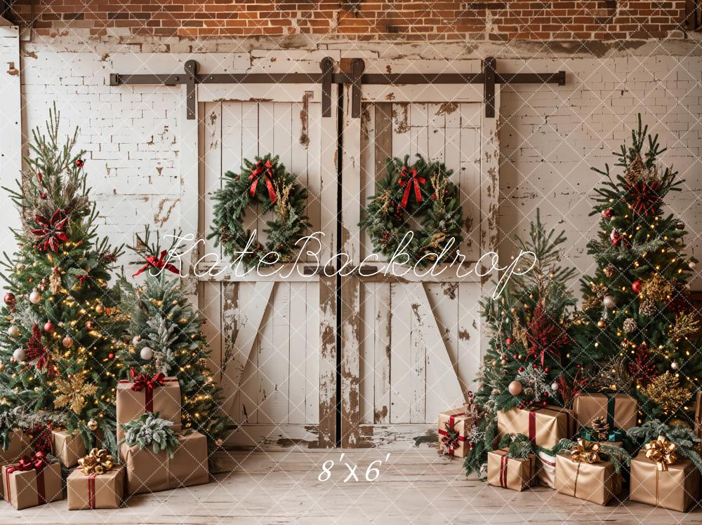 Kate Christmas Backdrop White Shabby Barn Door Designed by Emetselch - Kate Backdrop AU