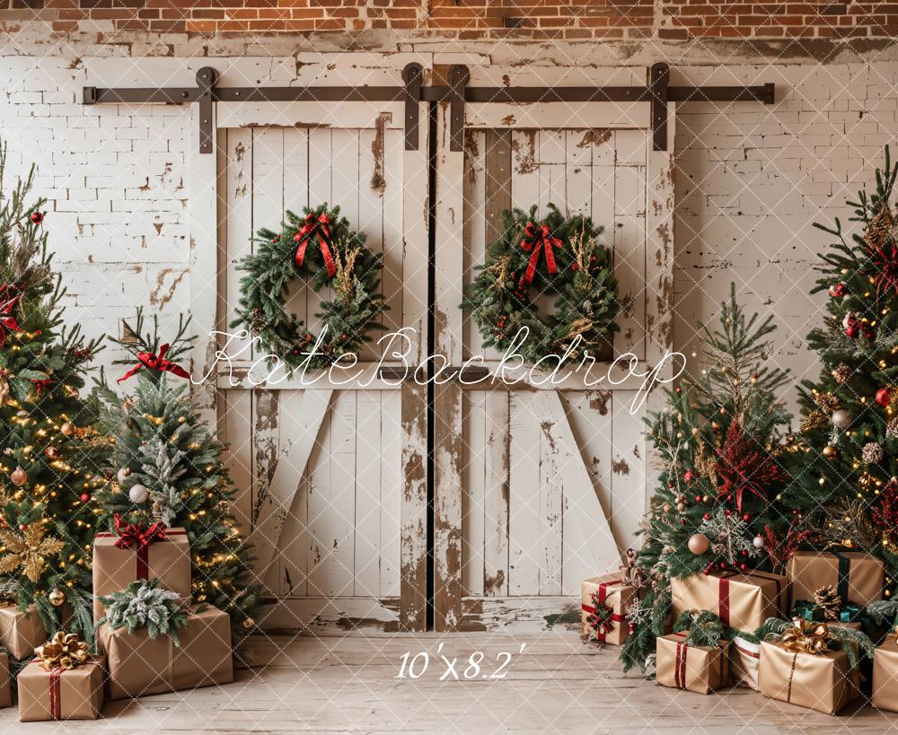 Kate Christmas Backdrop White Shabby Barn Door Designed by Emetselch - Kate Backdrop AU