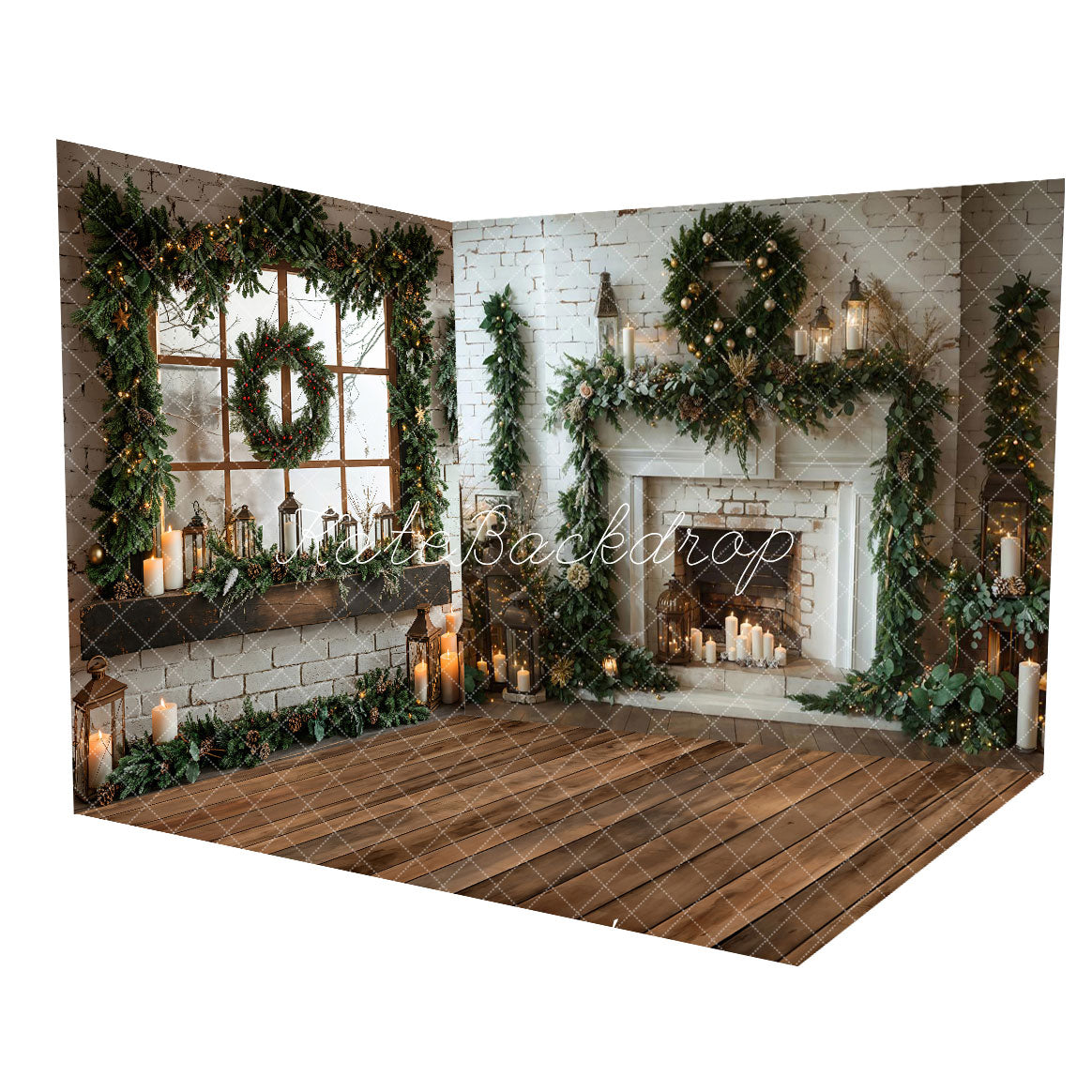 Kate Christmas White Brick Fireplace Window Room Set(8ftx8ft&10ftx8ft&8ftx10ft) - Kate Backdrop AU