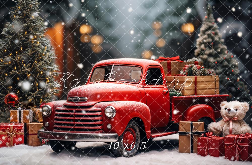 Kate Christmas Snow Red Truck Backdrop Designed by Emetselch - Kate Backdrop AU