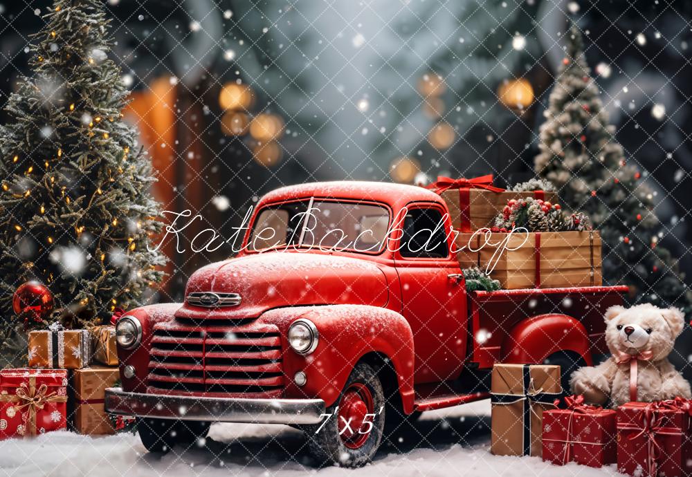 Kate Christmas Snow Red Truck Backdrop Designed by Emetselch - Kate Backdrop AU