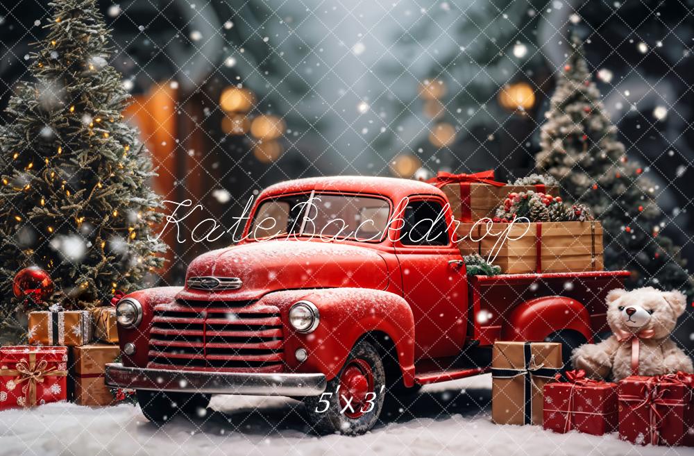 Kate Christmas Snow Red Truck Backdrop Designed by Emetselch - Kate Backdrop AU