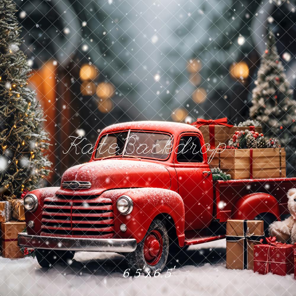 Kate Christmas Snow Red Truck Backdrop Designed by Emetselch - Kate Backdrop AU