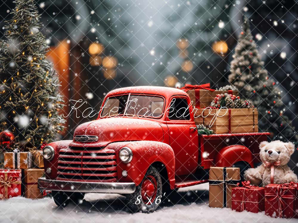Kate Christmas Snow Red Truck Backdrop Designed by Emetselch - Kate Backdrop AU