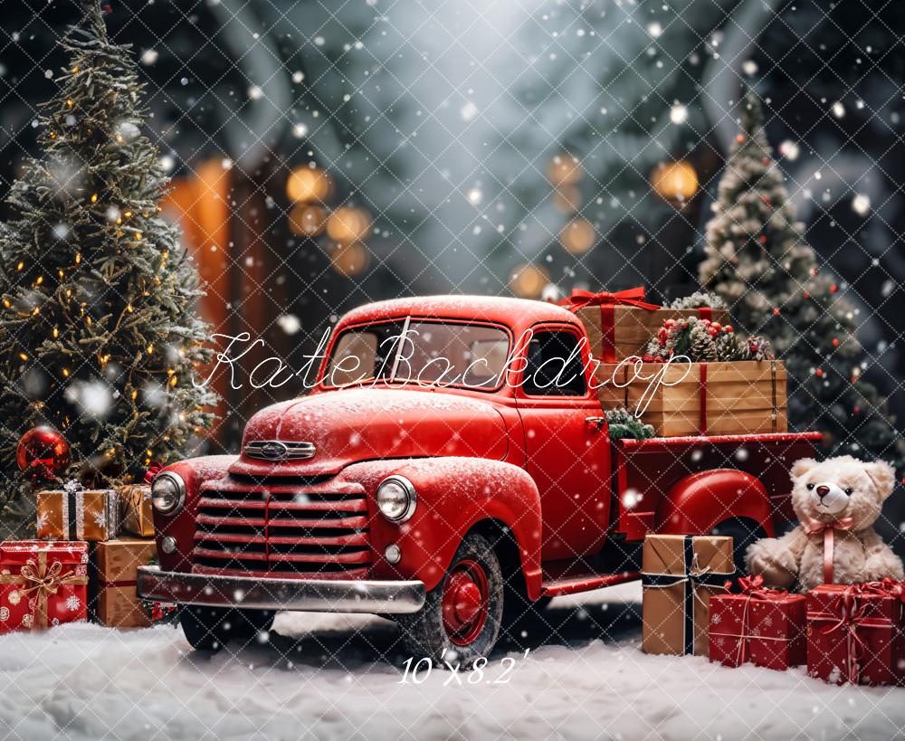 Kate Christmas Snow Red Truck Backdrop Designed by Emetselch - Kate Backdrop AU