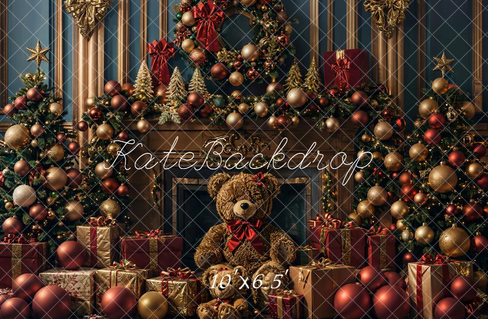 Kate Christmas Teddy Bear Fireplace Backdrop Designed by Emetselch - Kate Backdrop AU