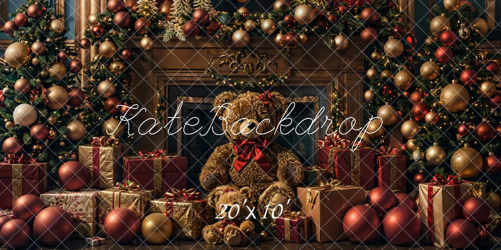 Kate Christmas Teddy Bear Fireplace Backdrop Designed by Emetselch - Kate Backdrop AU