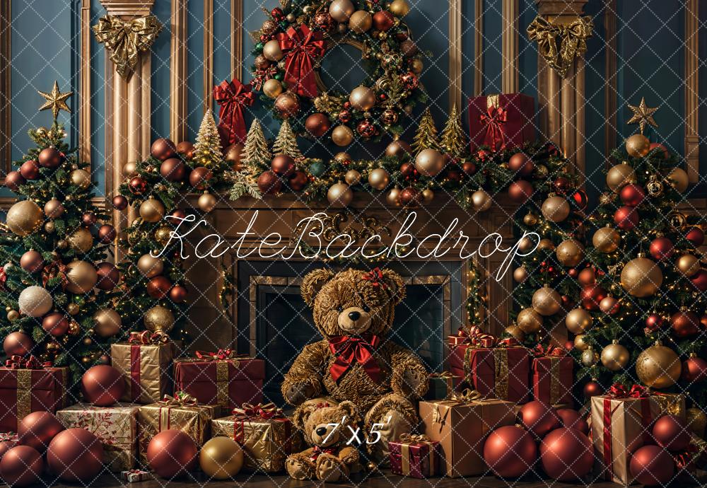 Kate Christmas Teddy Bear Fireplace Backdrop Designed by Emetselch - Kate Backdrop AU