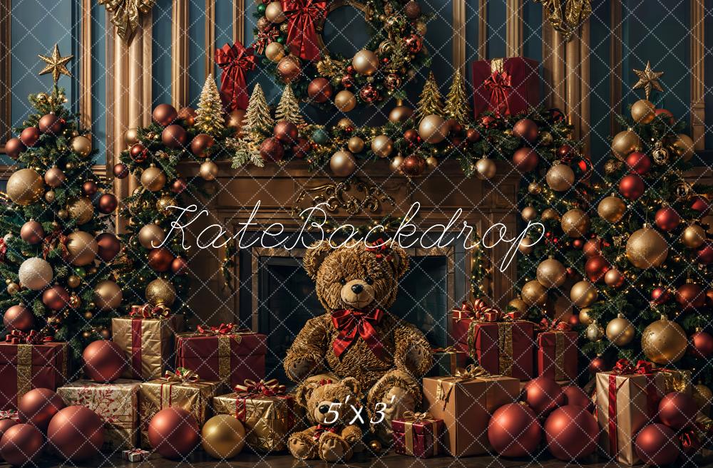 Kate Christmas Teddy Bear Fireplace Backdrop Designed by Emetselch - Kate Backdrop AU
