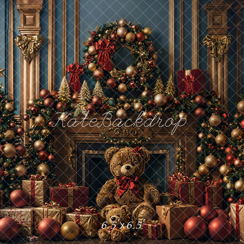 Kate Christmas Teddy Bear Fireplace Backdrop Designed by Emetselch - Kate Backdrop AU