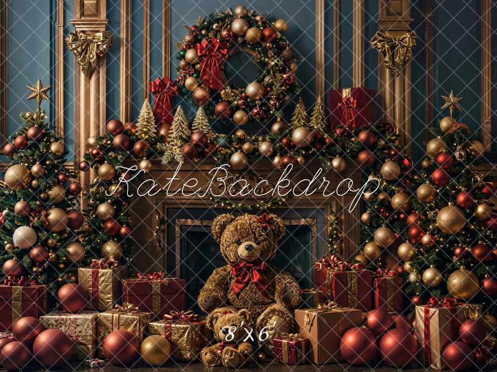 Kate Christmas Teddy Bear Fireplace Backdrop Designed by Emetselch - Kate Backdrop AU