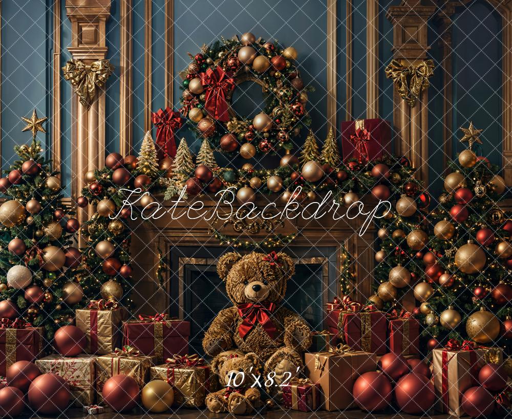 Kate Christmas Teddy Bear Fireplace Backdrop Designed by Emetselch - Kate Backdrop AU