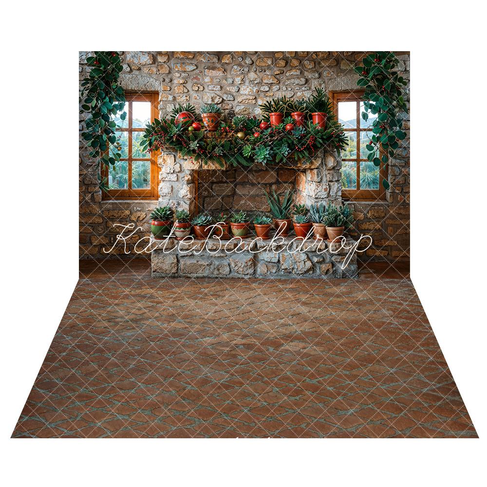 Kate Green Plant Potting Room Backdrop+Bricks Floor Backdrop - Kate Backdrop AU