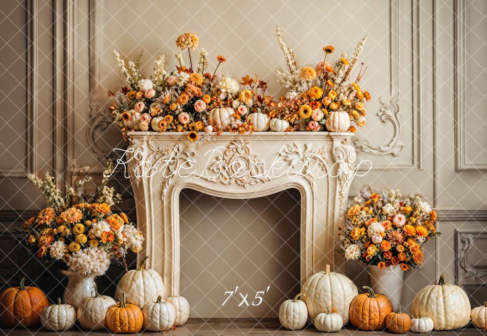Kate Autumn Pumpkin Floral Fireplace Backdrop Designed by Emetselch - Kate Backdrop AU