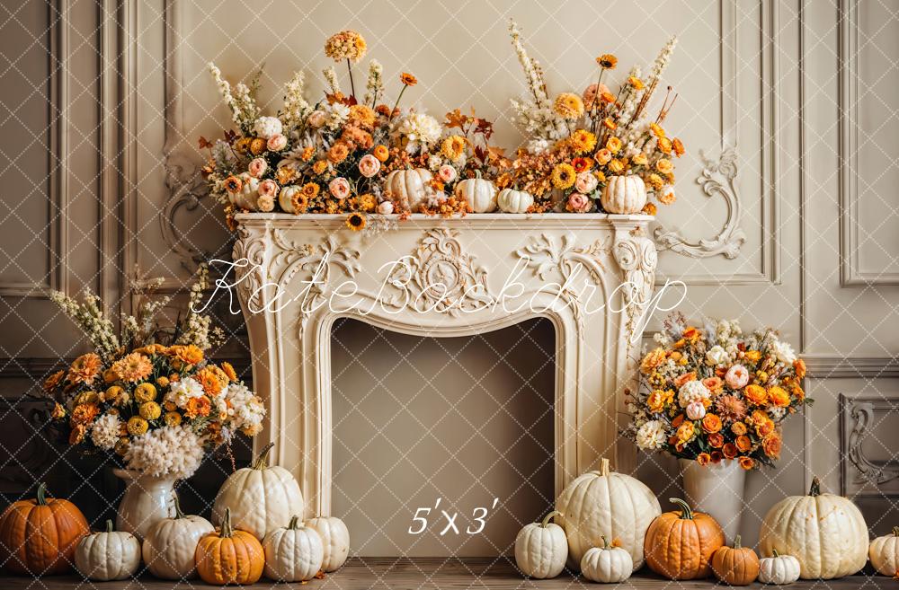 Kate Autumn Pumpkin Floral Fireplace Backdrop Designed by Emetselch - Kate Backdrop AU