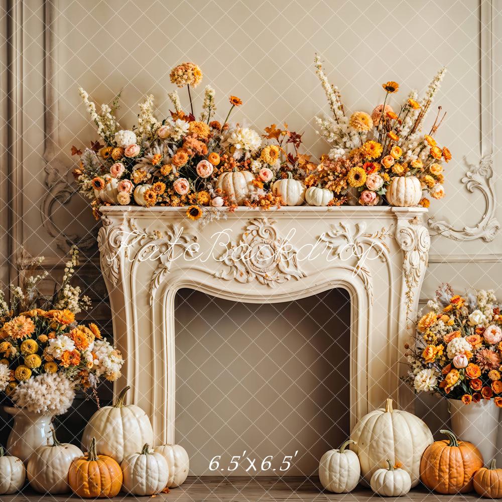 Kate Autumn Pumpkin Floral Fireplace Backdrop Designed by Emetselch - Kate Backdrop AU