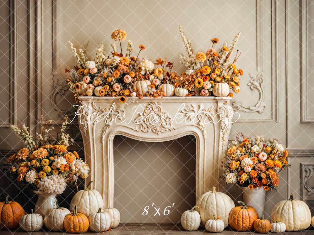 Kate Autumn Pumpkin Floral Fireplace Backdrop Designed by Emetselch - Kate Backdrop AU