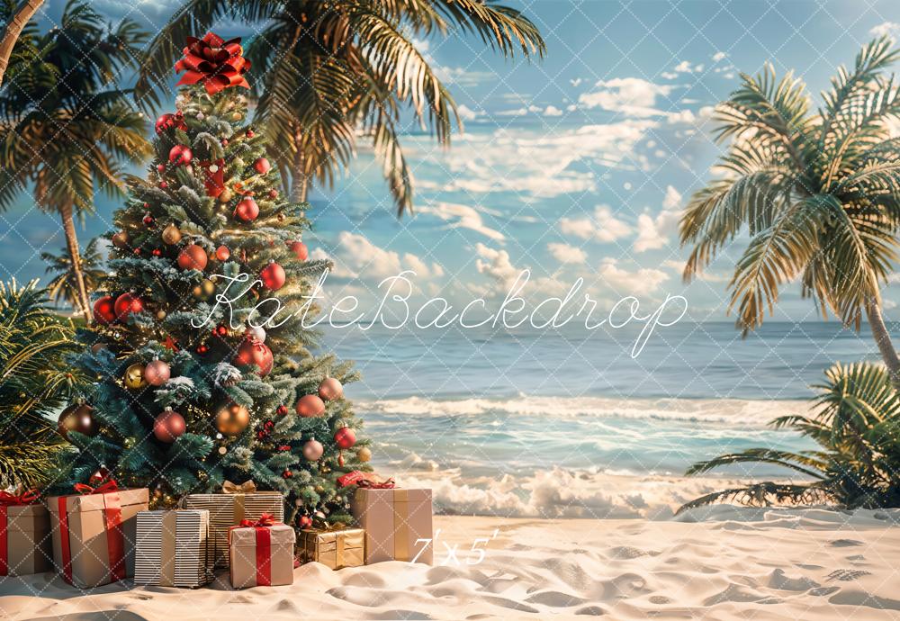 Kate Beach Christmas Tree Backdrop Designed by Emetselch - Kate Backdrop AU
