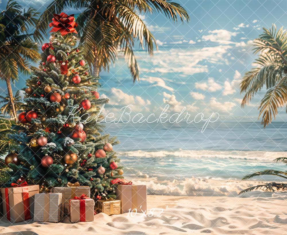 Kate Beach Christmas Tree Backdrop Designed by Emetselch - Kate Backdrop AU