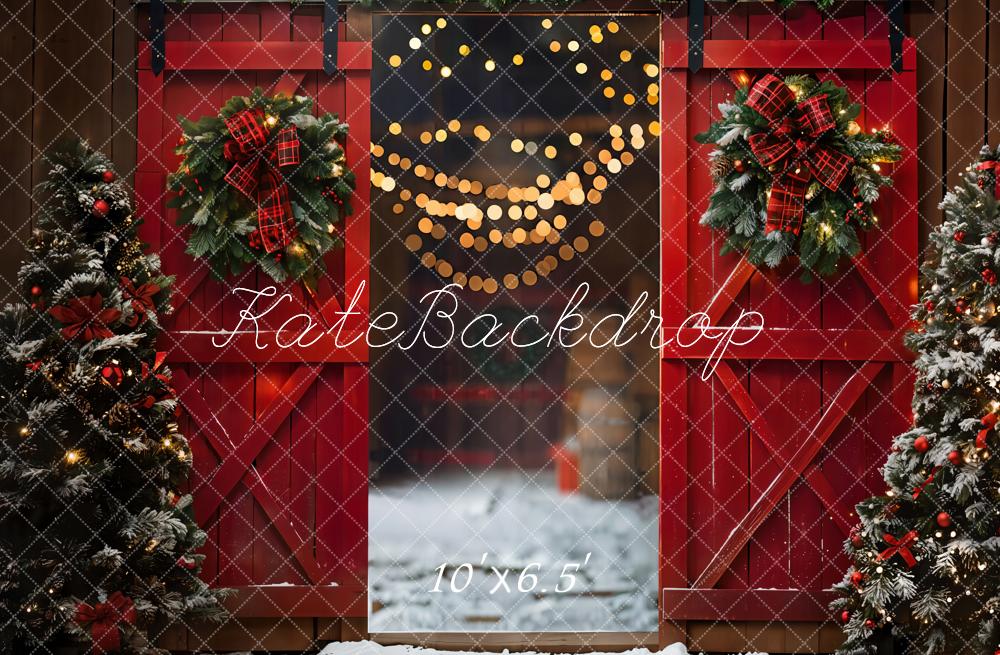 Kate Red Christmas Wooden Door Backdrop Designed by Emetselch - Kate Backdrop AU