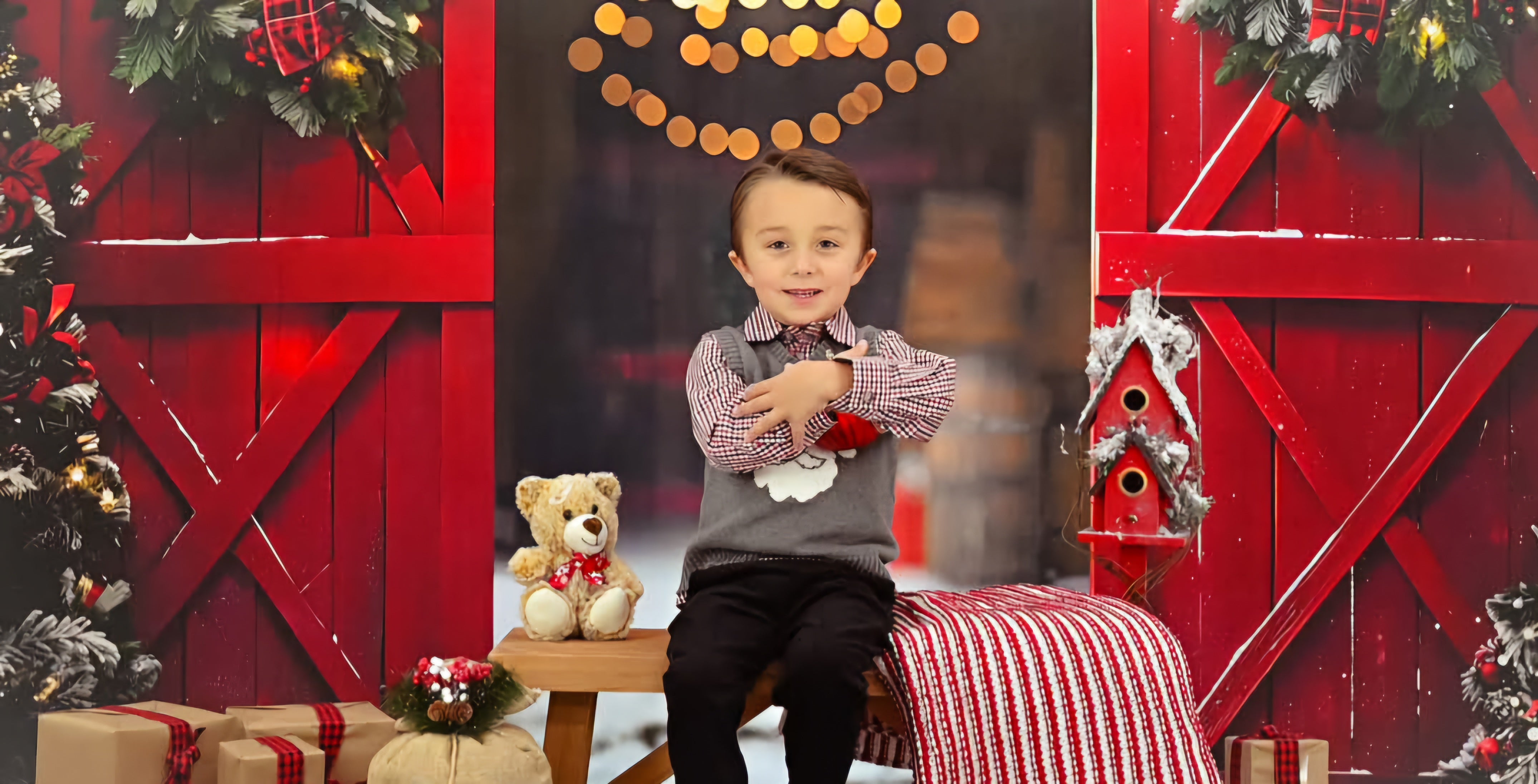 Kate Red Christmas Wooden Door Backdrop Designed by Emetselch - Kate Backdrop AU