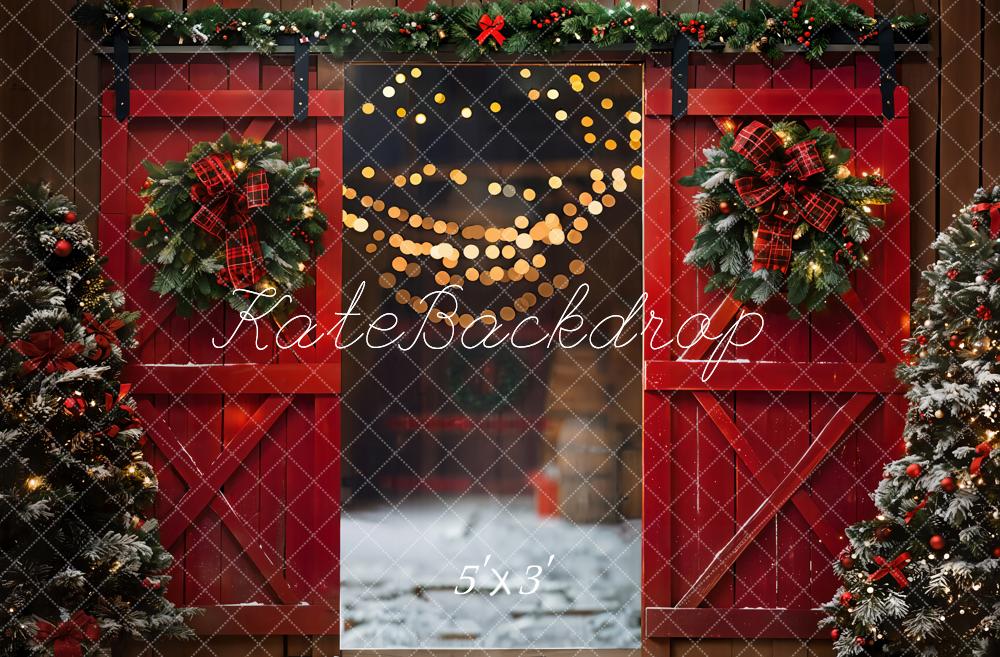Kate Red Christmas Wooden Door Backdrop Designed by Emetselch - Kate Backdrop AU
