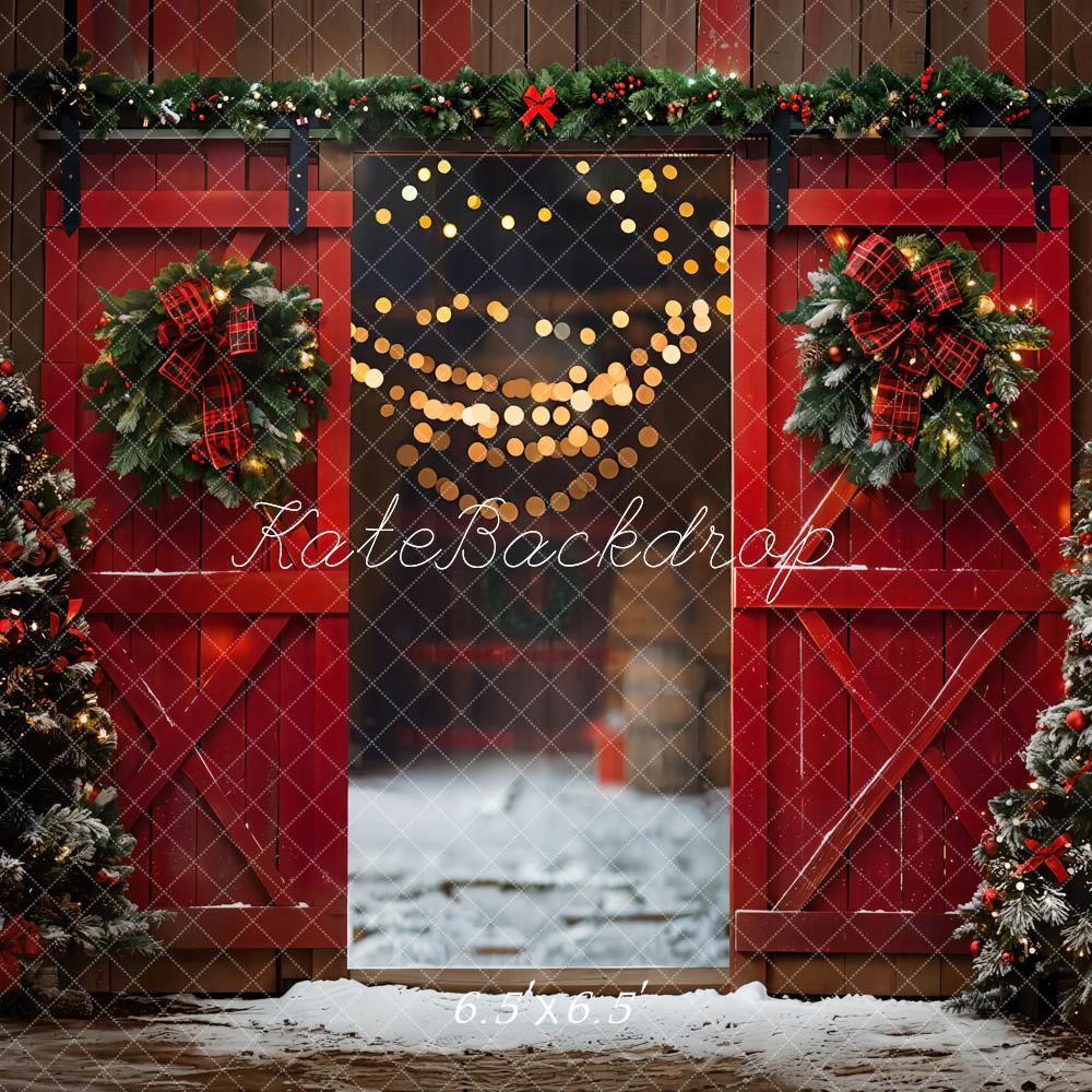 Kate Red Christmas Wooden Door Backdrop Designed by Emetselch - Kate Backdrop AU
