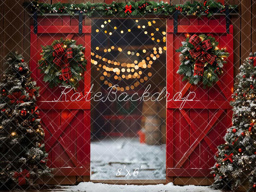 Kate Red Christmas Wooden Door Backdrop Designed by Emetselch - Kate Backdrop AU