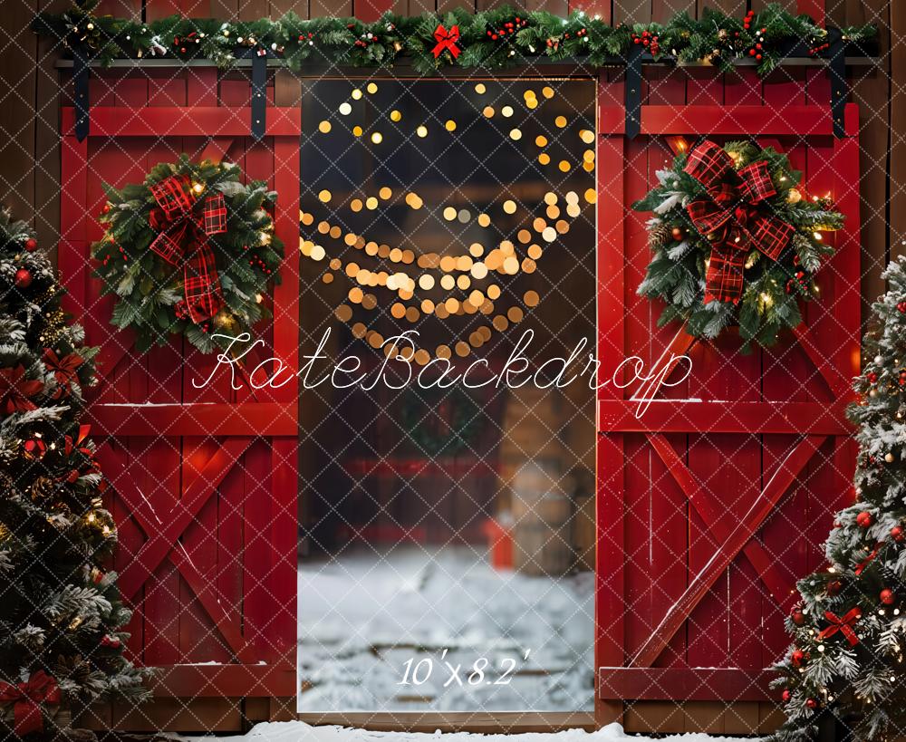 Kate Red Christmas Wooden Door Backdrop Designed by Emetselch - Kate Backdrop AU