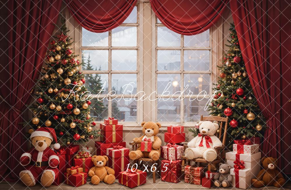 Kate Christmas Gift Bear Window Backdrop Designed by Emetselch - Kate Backdrop AU