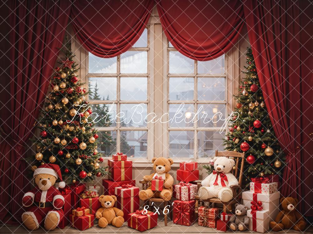 Kate Christmas Gift Bear Window Backdrop Designed by Emetselch - Kate Backdrop AU