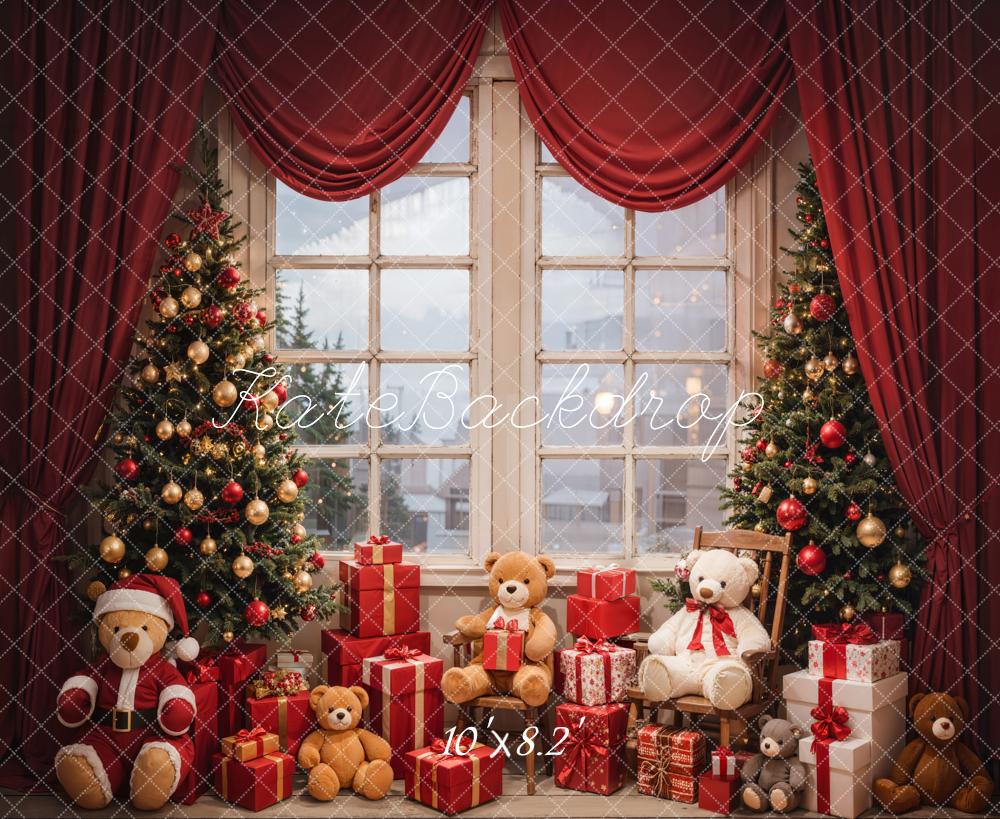 Kate Christmas Gift Bear Window Backdrop Designed by Emetselch - Kate Backdrop AU