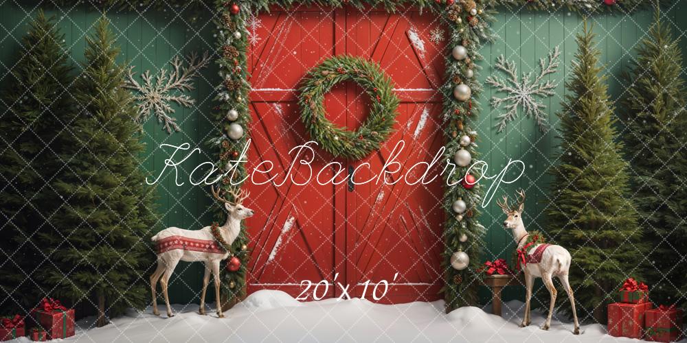 Kate Elk Christmas Barn Door Snow Backdrop Designed by Emetselch - Kate Backdrop AU